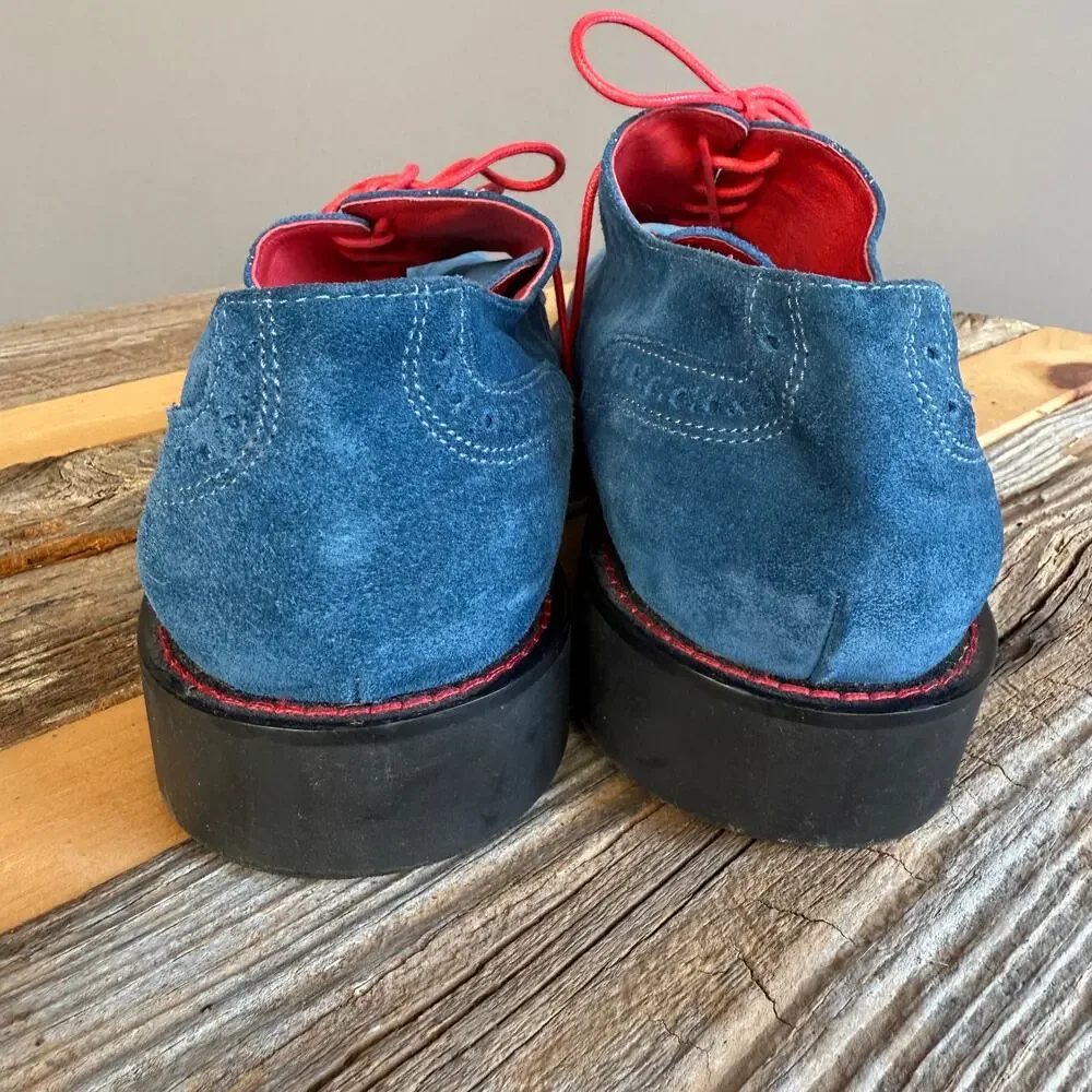 Bugatchi blue suede wing tip dress shoes - loafers - red laces - size 12.5 - Picture 7 of 9
